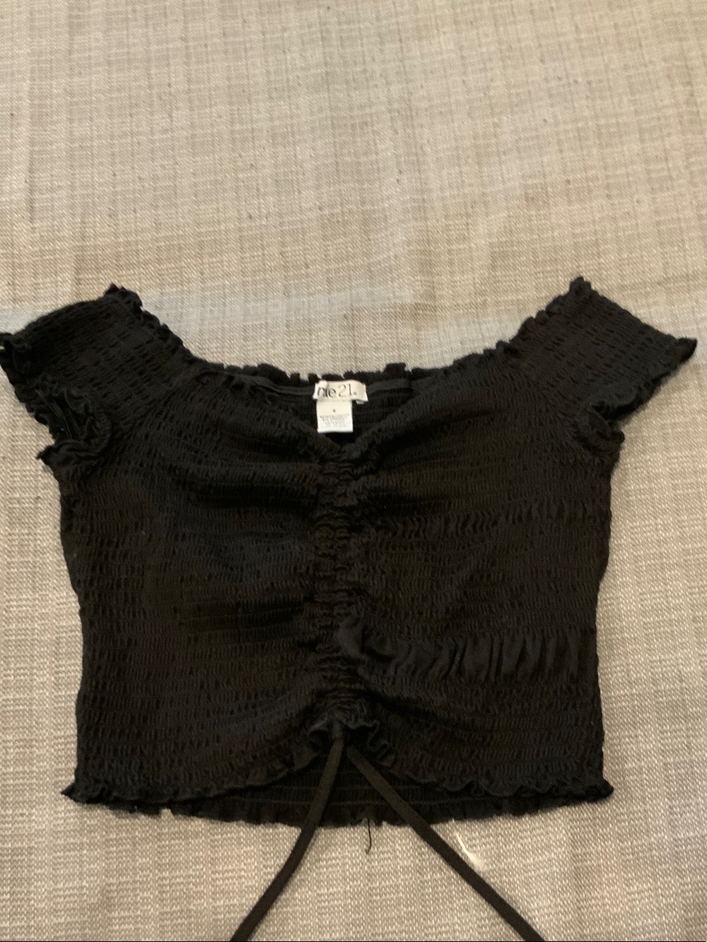 Forever 21 Black Ruched Tie-Front Smocked Crop Top